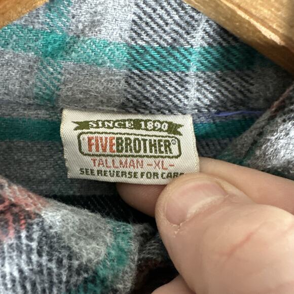 Vtg Five Brother Flannel Shirt Men XL TallMan Plaid Heavy Cotton Flap Pocket USA - Picture 4 of 9